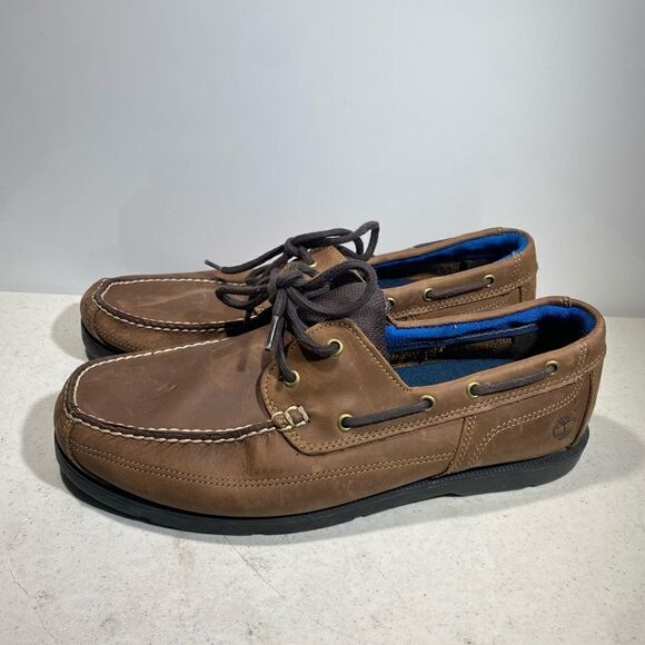 Timberland Mens Size 13 Two-Eye Brown Leather Deck Shoes Lace Around - Picture 4 of 8